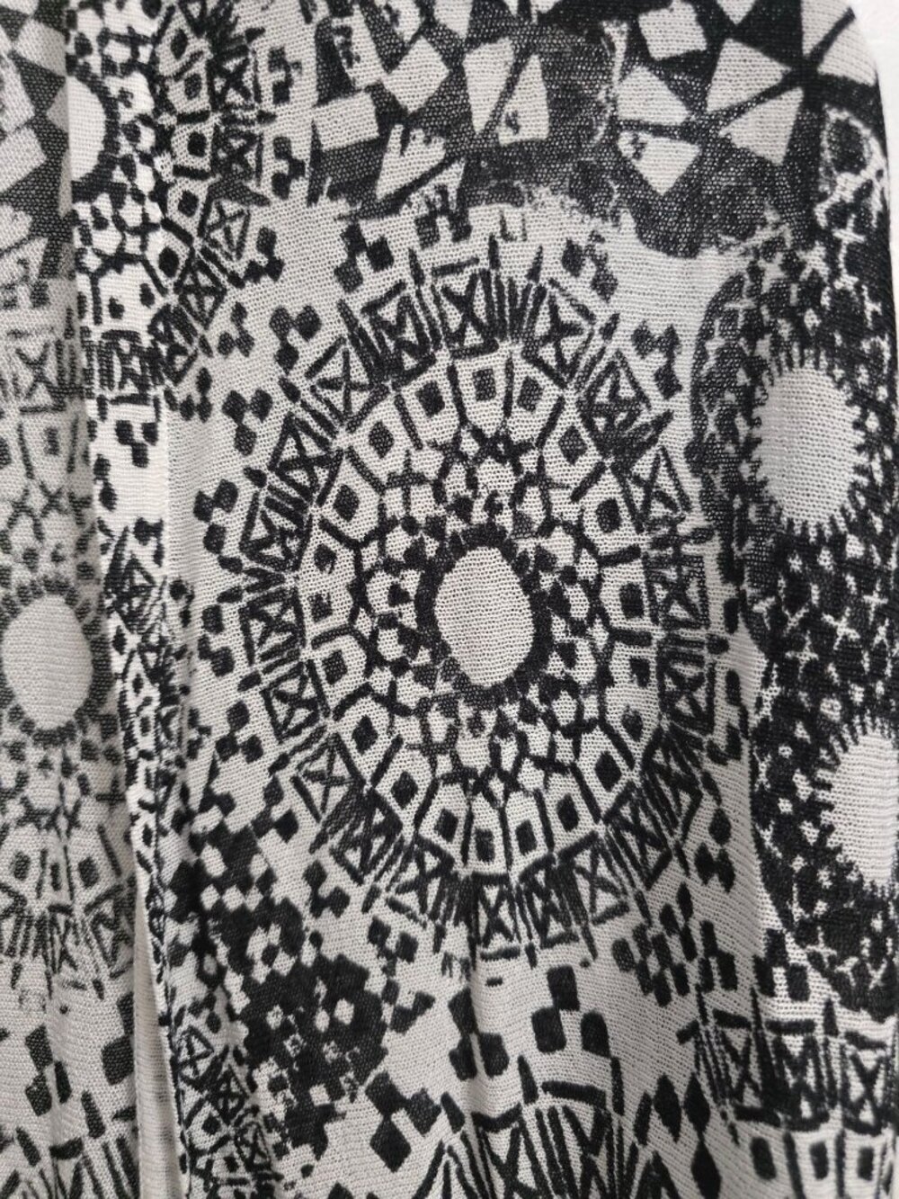 Chicos Black White Medallion Size O Fringe Eliska Cardigan Sweater Short Sleeve - Picture 9 of 11